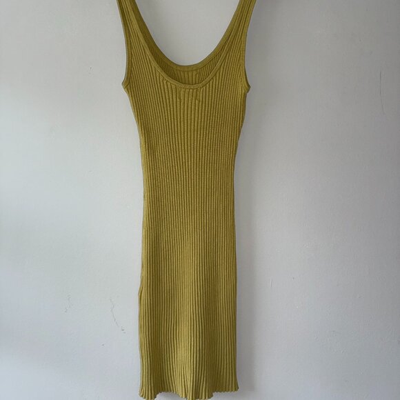 H&M Chartreuse Yellow Green Ribbed Scoop Neck Sleeveless Tank Top Mini Dress - Picture 2 of 5